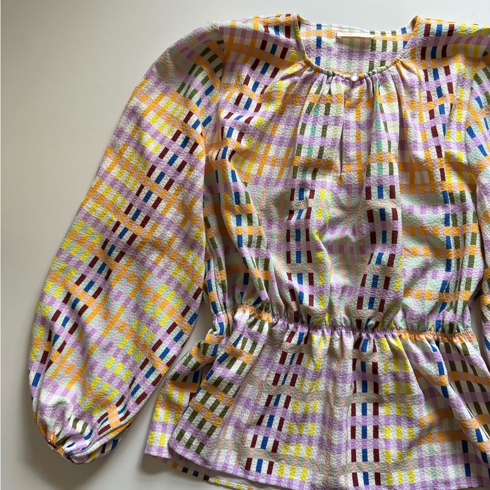 STINE GOYA Peplum Pleated Blouse in Techno Check NWOT - Picture 3 of 8